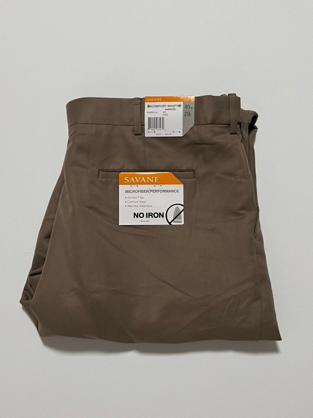 Savane Dress Pants NWT Comfort Waist Pleated Wrinkle Free Beige Mens size 40x29